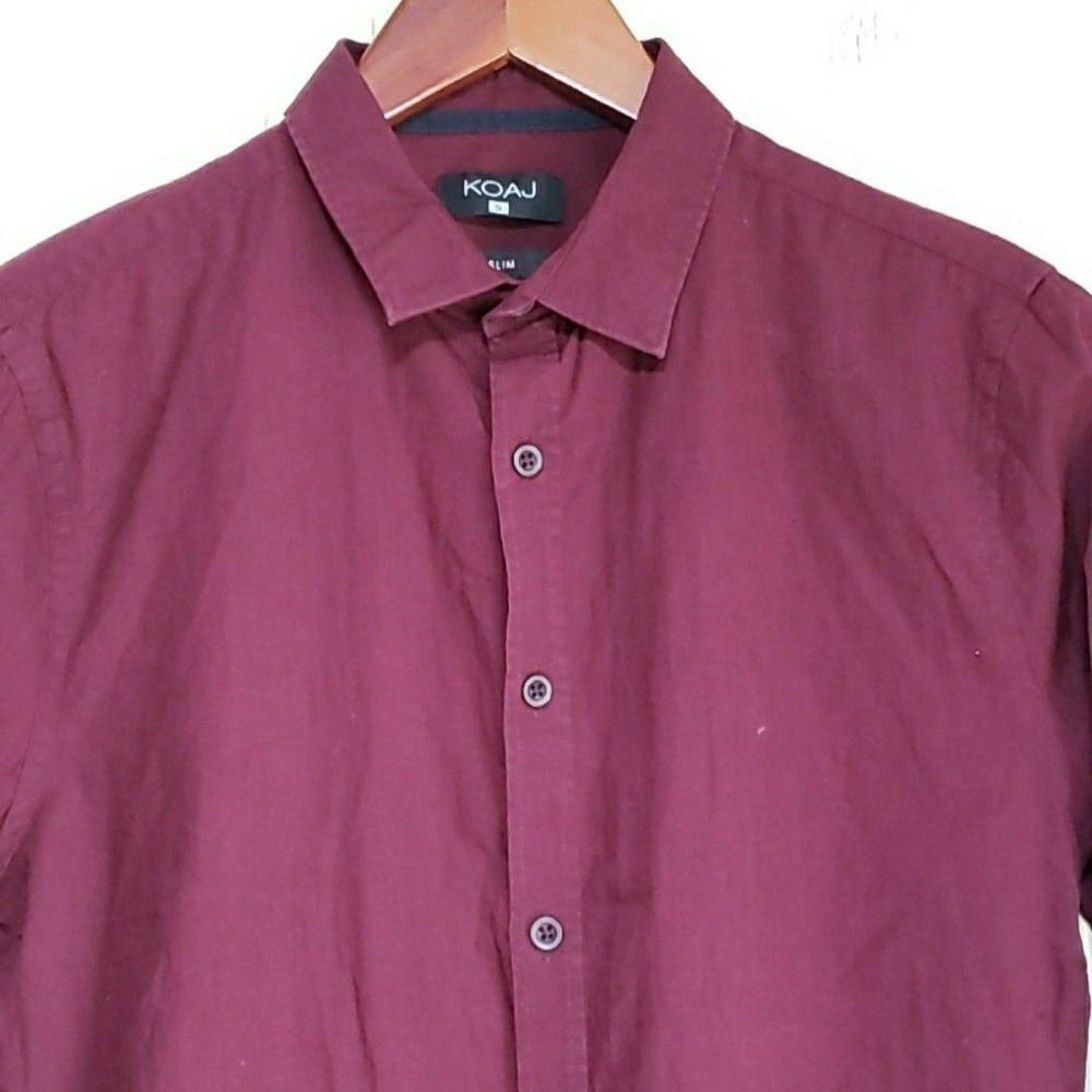 KOAJ Dress Shirt Mens Small Red Solid Slim Fit Button Front Long Sleeve Woven